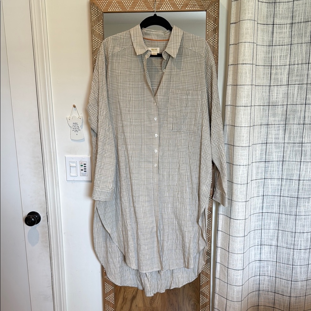MAEVE Plaid Button-Up Shirt Dress